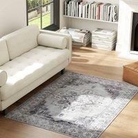 HOMCOM Vintage Area Rug, Non-Slip Washable Rug, Flannel Floor Carpet for Living Room, Bedroom, Dining Room, Home Office, 290 x 200 cm, Grey