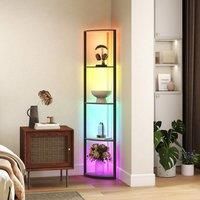 HOMCOM RGB LED Floor Lamp with Shelves and Remote Control for Living Room