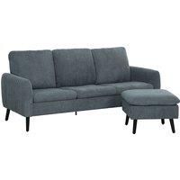 HOMCOM Corner Sofa with Reversible Chaise Lounge, Corduroy Fabric 3 Seater Sofa Settee for Living Room, L Shaped Couch with Scatter Back, Left/Right Hand, Charcoal Grey