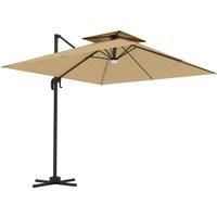 Outsunny 2.5m Cantilever Parasol with Solar Powered LED Lights, 360 Rotation, Tilt Adjustment, Crank Handle, Khaki