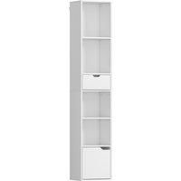 HOMCOM 6-Tier Bookcase, Tall Narrow Bookshelf with Drawer and Door - White