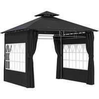 Outsunny 3 x 3 m Garden Gazebo, Double Roof Metal Gazebo with Removable Sidewalls and Church Windows, Outdoor Canopy Shelter, Black