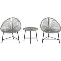 Outsunny 3 Pieces Rattan Bistro Set, Garden Bistro Set with Acapulco Chairs and Glass Top Table, Small Garden Furniture Set with Reinforced Metal Frame for Outdoor, Patio, Balcony, Grey