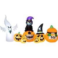 Outsunny 8 FT Halloween Inflatables Pumpkin Ghost and Cat Combo, Outdoor Halloween Decorations with 9 Built-in LEDs, Self-Inflating Blow Up Decor for Garden Party