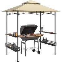 Outsunny 8' x 5' Grill Gazebo Canopy, Double Tiered Outdoor BBQ Gazebo Shelter with 2 Shelves, Storage Baskets, Hook for Barbecue, Picnic, Beige