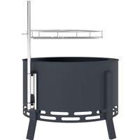 Outsunny Portable Fire Pit, 58 cm Round Firepit with Grill Grate, Fire Bowl with Ash Catcher and Poker, Fire Pit BBQ for Garden Camping Bonfire Picnic, Black