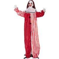 Outsunny 165 cm Life Size Halloween Animated Clown with Red Light Up Eyes, Sound Activated Moving Body, Scary Clown Halloween Decorations, Battery Operated, Indoor Party Props