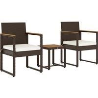 3-Piece Rattan Patio Furniture Set with Acacia Wood Table