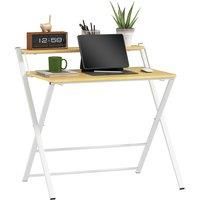 HOMCOM Compact Folding Desk for Small Spaces, Foldable Computer Desk with Storage Shelf for Home Office, 86 x 66 x 82 cm, Maple Wood-effect