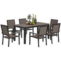 Outsunny 6 Seater Aluminium Garden Dining Set with Stackable Chairs, Brown