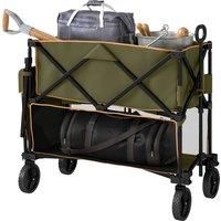 Outsunny Double Decker Folding Trolley on Wheels, 200KG & 350L Capacity Collapsible Wagon Festival Trolley Cart with 134cm Extended for Camping Sports Shopping Garden and Beach, Grey