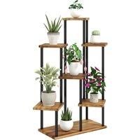 Outsunny 7 Tier Plant Stand Indoor Outdoor, Tiered Corner Steel Wood Plant Shelf for Multiple Plants, Tall Flower Stand Display Rack for Garden Patio Balcony Living Room, Carbonised Finish