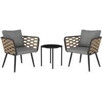Outsunny 3 Pieces Rattan Bistro Set with Washable Seat and Back Cushions, Glass Top Coffee Table, for Outdoor, Patio, Black