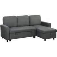 HOMCOM Sofa Bed with Storage, Convertible L Shaped Corner Sofa, 3 Seater Pull Out Sofa Bed with Reversible Chaise, Side Pockets for Living Room, Bedroom, Small Spaces, Charcoal Grey