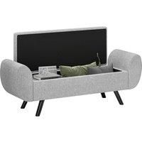 HOMCOM Storage Ottoman with Armrest, Upholstered Linen Storage Bench, Window Seat with Rubberwood Legs, Footstool for Bedroom Living Room, Hallway, Dark Grey