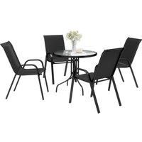 Outsunny Five-Piece Steel Patio Set, with Glass-Top Table - Black