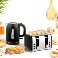 HOMCOM Kettle and Toaster Set, 1.7L 3000W Rapid Boil Jug Kettle with Strix Thermostat, Limescale Filter, 4 Slice Toaster with 7 Browning Controls, Crumb Tray, Black