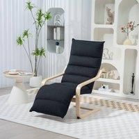 HOMCOM Birch Wood Lounge Chair, Upholstered Recliner Lounge Seat with Adjustable Footrest, Modern Armchair for Living Room, Bedroom, Balcony, Office, Black