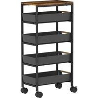HOMCOM 5-Tier Storage Trolley on Wheels - Black
