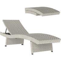 Outsunny Outdoor PE Rattan Sun Lounger, Folding Wicker Garden Lounger Recliner with 4-Level Adjustable Backrest, Rolling Sunbed Lounge Chair with Wheels, Non-Slip Legs for Balcony, Beach, Grey
