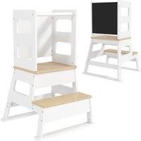 AIYAPLAY 2 in 1 Toddler Tower with Chalkboard, Safety Rail, for Kitchen, Counter, Bathroom, Sink, White
