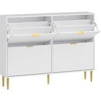 HOMCOM Narrow Shoe Cabinet with 4 Flip Drawers - White