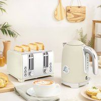 HOMCOM Kettle and Toaster Set with Temperature Gauge, 1.7L 3000W Rapid Boil Jug Kettle with Otter Thermostat, Limescale Filter, 4 Slice Toaster with 7 Browning Controls, Crumb Tray, Grey