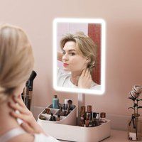 HOMCOM Makeup Mirror with Lights, Rechargeable Makeup Vanity Mirror with Touch Screen, 2 Lighting Modes and 180° Rotation, Dimmable, Detachable for Dressing Table, Skincare, White