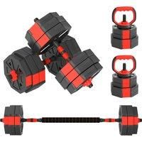 SPORTNOW 4-in-1 Adjustable Weight Dumbbells Set, Used as Kettlebell, Barbell, Dumbbell, Push-Up Stand, 30kg Free Weights Set for Men and Women Home Gym Training, Red