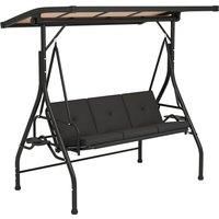 Outsunny 3 Seater Garden Swing Seat Bed with UPF30+ Adjustable Canopy, Convertible Swing Chair with Cushion, Outdoor Hammock Bench with Cup Trays for Balcony Patio, Black
