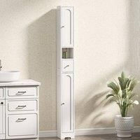 HOMCOM Tall Bathroom Cabinet, Modern Slim Bathroom Storage Cabinet with Arched Doors, Drawer and Open Shelf, Narrow Storage Cupboard with Adjustable Shelves, 20 x 20 x 185 cm, White