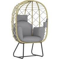 Outsunny Rattan Egg Chair Outdoor Indoor Wicker Chair with Thickened Cushion, Headrest, Cup Holder, Metal Frame for Patio, Balcony, Grey
