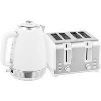 HOMCOM Stainless Steel Kettle and Toaster Set, 1.7L 3000W Rapid Boil Jug Kettle with UK Strix Thermostat, Limescale Filter, 4 Slice Toaster with 7 Browning Controls, Crumb Tray, White and Silver Tone