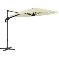 Outsunny 3(m) Cantilever Garden Parasol with Solar Powered Lights, Crank Handle & Cross Base, UPF 50+, 360 Rotation, Cream