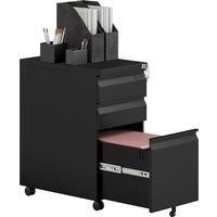 Vinsetto 3-Drawer Steel Filing Cabinet with Lock and Wheels - Black