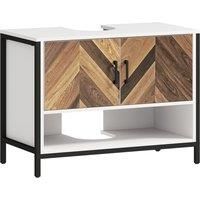 Under Sink Bathroom Cabinet with Double Herringbone Doors and Open Compartment