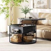 HOMCOM Lift Top Coffee Table, Round Coffee Table with Hidden Storage, Grey, Grey