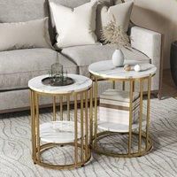 HOMCOM Set of Two Marble-Effect Coffee Tables - White/Gold-Tone, none