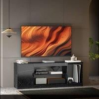HOMCOM Marble Effect TV Stand Cabinet with Glass Shelf for 55 Inch TVs, Black