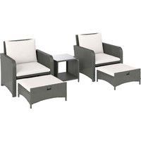 Outsunny Five Piece Rattan Garden Furniture Set with 2-Tier Coffee Table and Ottomans - Cream White