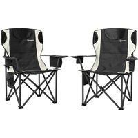 Outsunny Set of 2 Folding Camping Chairs, Padded Camping Chairs with Adjustable Armrests, Portable & Lightweight Folding Camp Chair with Cooler Bag, Cup Holder and Side Pockets, Black