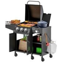 Outsunny 11.6 kW Gas Barbecue with 3+1 Burner, Storage Cabinet and Shelves