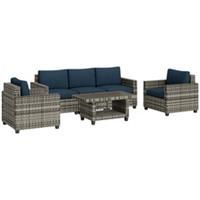 Outsunny 5 Seater Wicker Outdoor Furniture Set for Balcony, Navy Blue