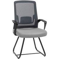 HOMCOM Desk Chair No Wheels, Office Chair with Mesh Back, Lumbar Support, Metal Base for Waiting Room, Conference Room, Dark Grey