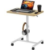 HOMCOM Height Adjustable Standing Desk, Pneumatic Sit Stand Desk for Laptop, Mobile Overbed Table with Wheels and Headphone Hook for Home Office, Natural Wood Finish