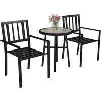 Outsunny 3 Piece Patio Bistro Set with Plastic Top, 2 Stackable Chairs, Galvanised Steel Frame, Grey