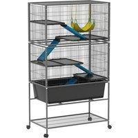 5 Levels Small Animal Cage, Rolling Ferret Cage with Deep Tray, Non-Slip Ramps