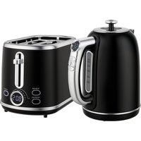HOMCOM Polished Retro 40-100C Kettle and Toaster Set - Black