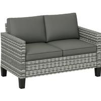 Outsunny Two-Seater Rattan Outdoor Sofa - Light Grey