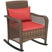 Outsunny Rattan Garden Rocking Chair w/ Seat and Back Cushions, Red